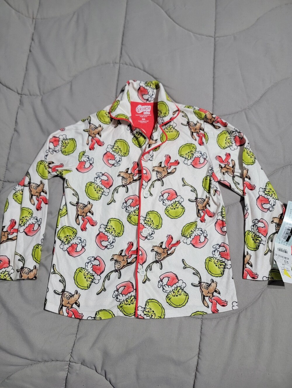 Dr. Seuss How The Grinch Stole Christmas Button Up Pajama Top - Size Medium (8)